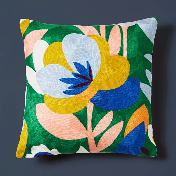 Elements Fieldsley Floral Crewel Square Cushion 2 Elements Fieldsley Floral Crewel Square Cushion - Image 2