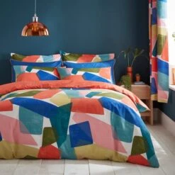 Elements Abstract Blocks Multicoloured Cotton Duvet Cover And Pillowcase Set -Elements 30903850